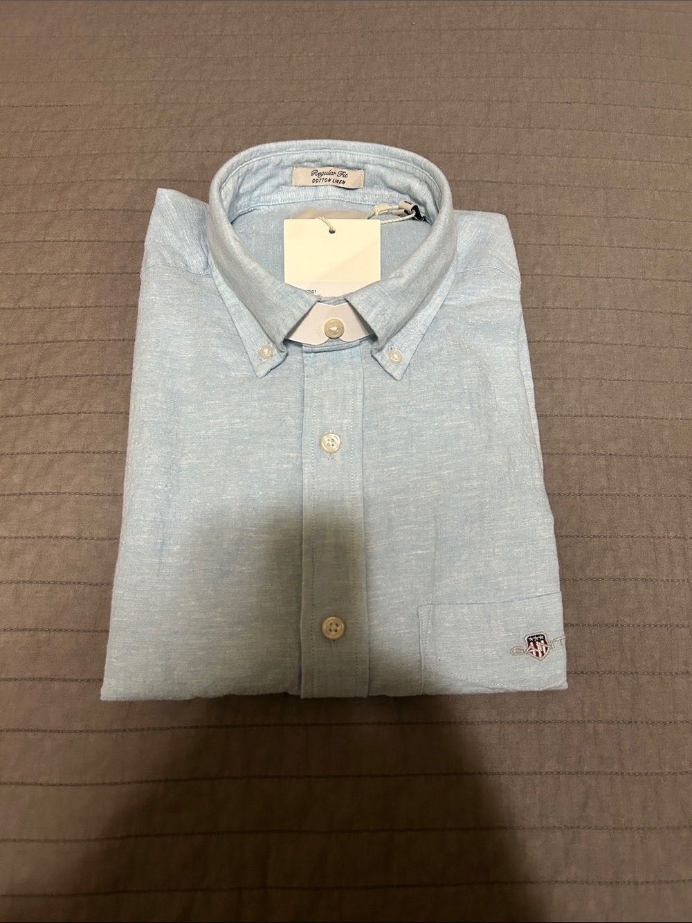 Gant Light Blue Men’s Button-Down Shirt short sleeve - cotton linen